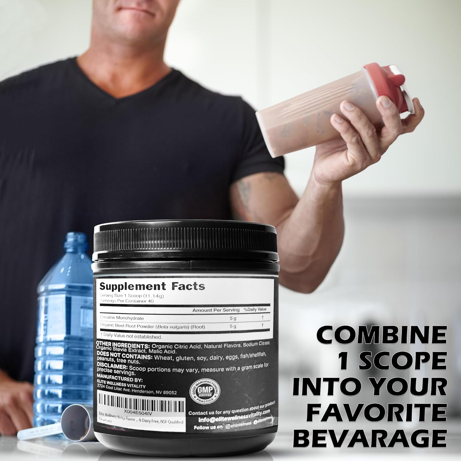 Elite Wellness Berry Flavor Creatine Monohydrate with Organic Beetroot Supplement