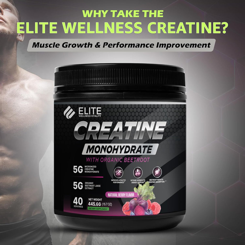 Elite Wellness Berry Flavor Creatine Monohydrate with Organic Beetroot Supplement