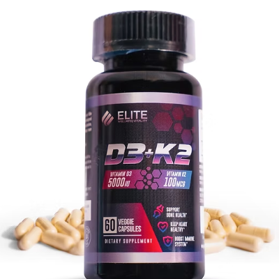 Elite Wellness D3 5000IU + K2 100MCG Vitamin Supplement